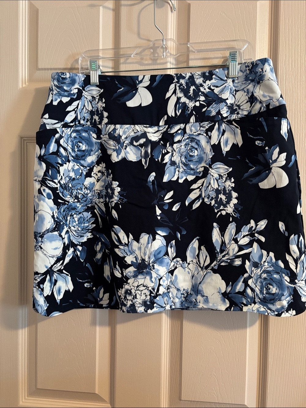 Navy Floral Women's Skort with Blue and White Blooms